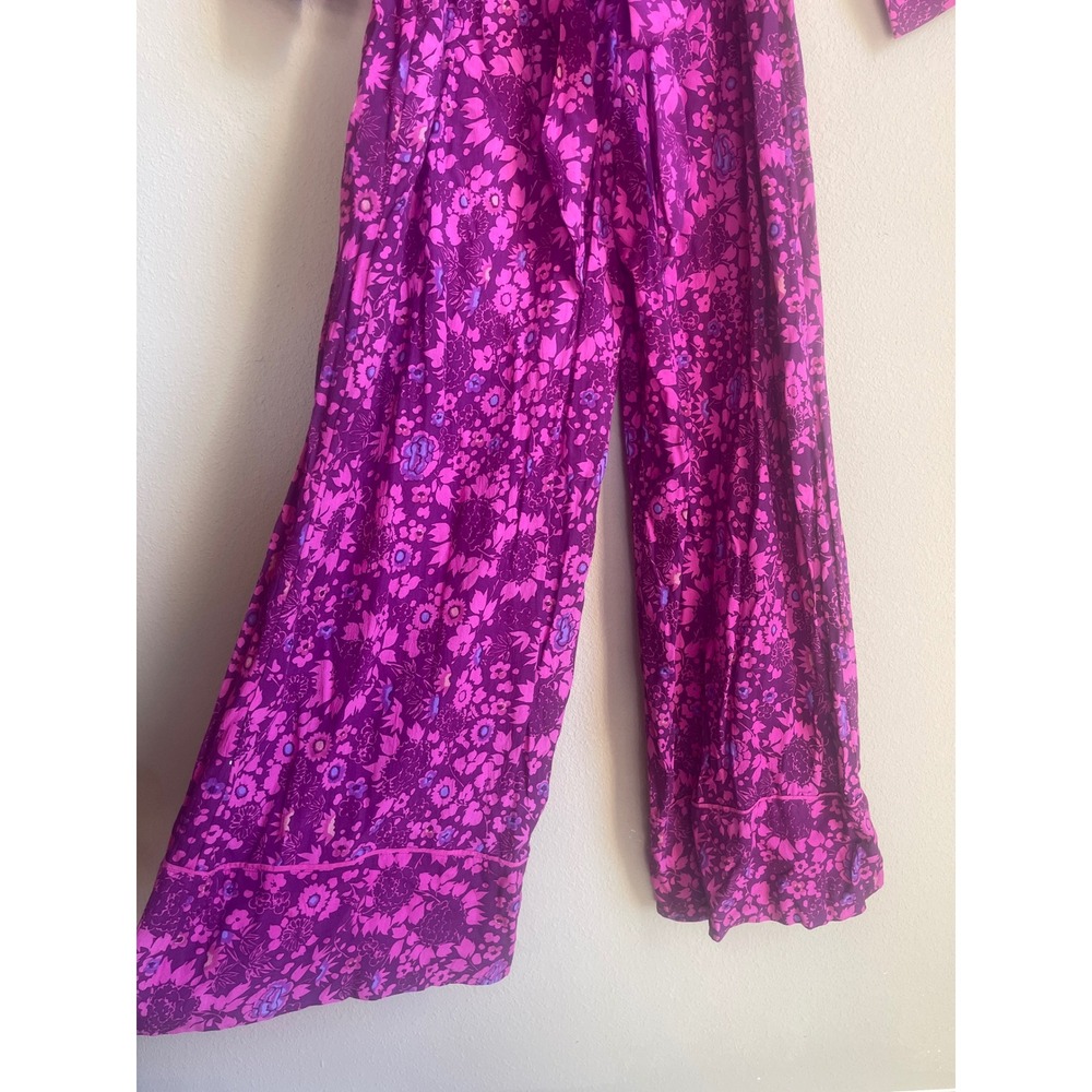 Anthropologie Floral Jumpsuit Womens Small Purple Pink Long Sleeve Wide Leg - Picture 4 of 7